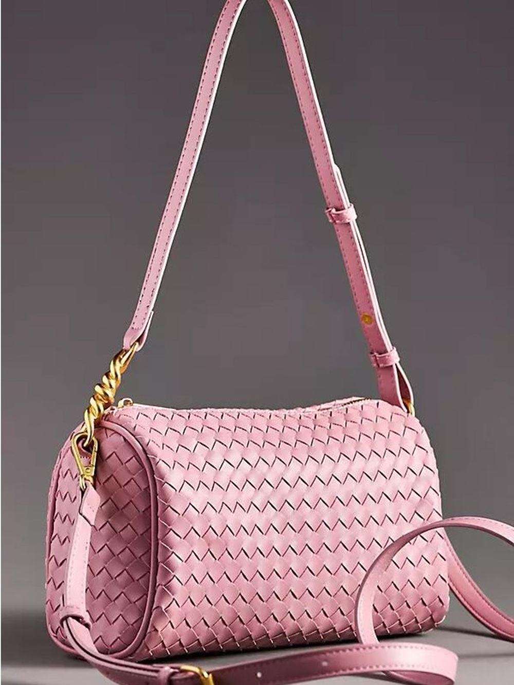 Anthropologie Pink Woven Shoulder Bag with Gold Hardware